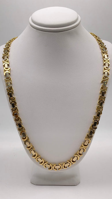 18 KT Solid Two-Tone Flat Byzantine Link Chain