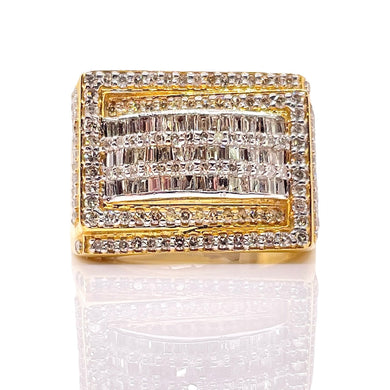 1.14 CT. Beautiful Baguette & Round Natural Diamond Men’s Rectangle Ring In 10 KT Yellow Gold