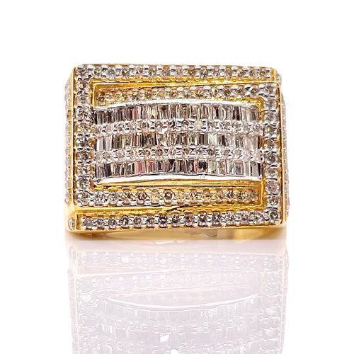 1.14 CT. Beautiful Baguette & Round Natural Diamond Men’s Rectangle Ring In 10 KT Yellow Gold