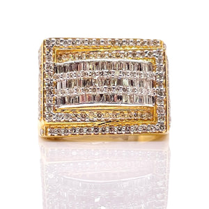 1.14 CT. Beautiful Baguette & Round Natural Diamond Men’s Rectangle Ring In 10 KT Yellow Gold