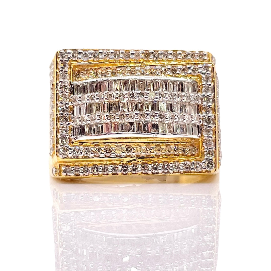 1.14 CT. Beautiful Baguette & Round Natural Diamond Men’s Rectangle Ring In 10 KT Yellow Gold