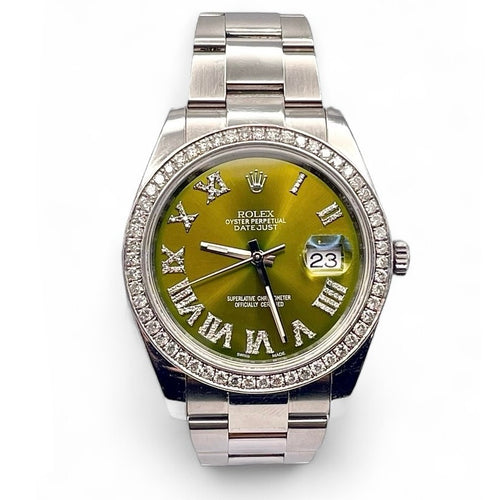 41mm DateJust Rolex With Olive Green Diamond Dial