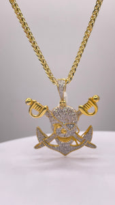 0.68 CT. Natural Diamond Skull Pendent & Franco Chain Combo In 10 KT Yellow Gold