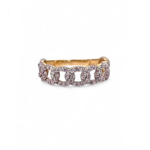 Cuban Link Ring In 10 KT Yellow Gold With CZ