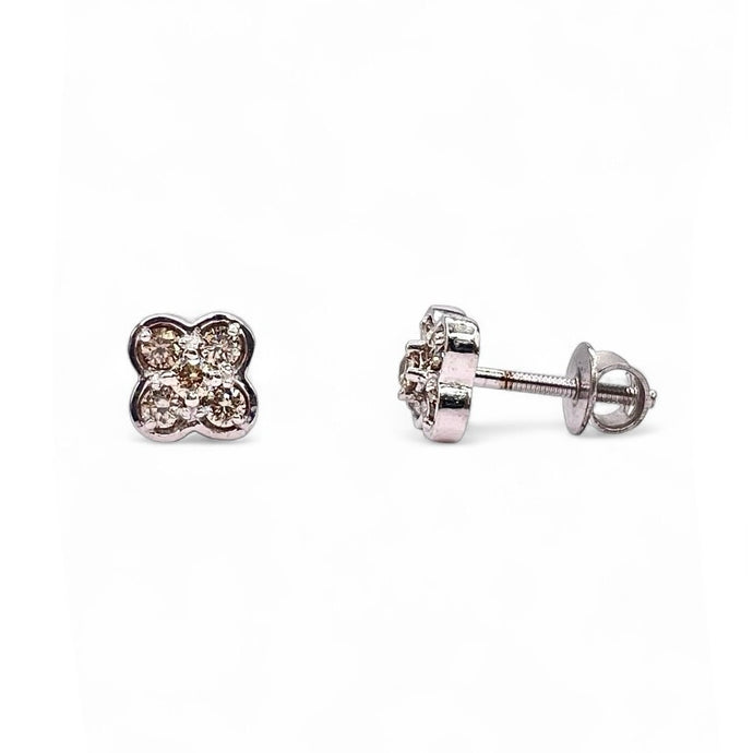 0.20 CT. Natural Diamond Flower Shape Stud Earrings In 10 KT White Gold