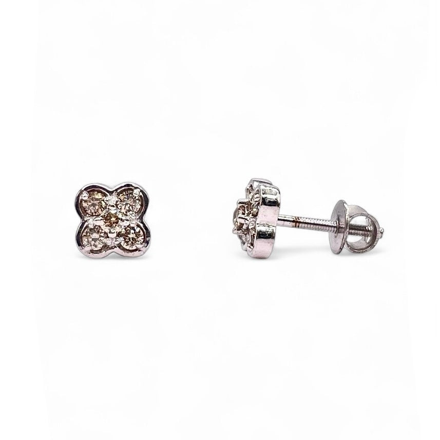 0.20 CT. Natural Diamond Flower Shape Stud Earrings In 10 KT White Gold