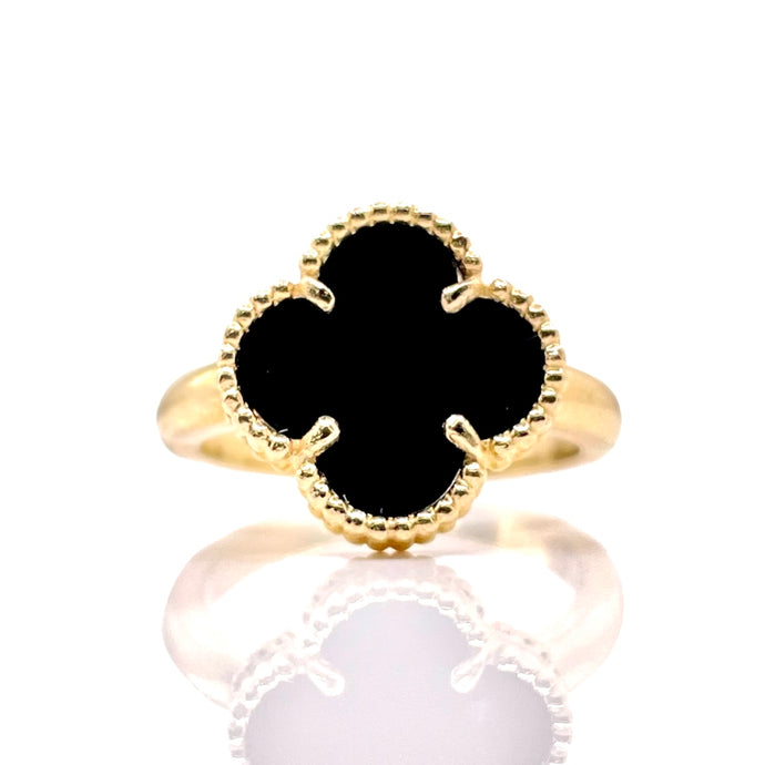10 KT Yellow Gold Onyx Clover Ring