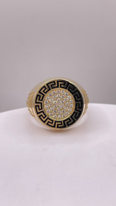 CZ Greek Key Design Men’s Ring In 14 KT Yellow Gold