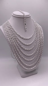 3mm Rope Chain/Bracelet In Silver