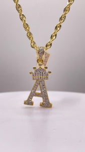 0.54 CT. Natural Diamond Initial A Pendent With Crown In 10 KT Yellow Gold