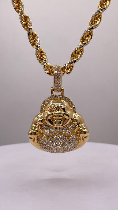 1.20 CT. Natural Diamond Solid Buddha Pendant In 14 KT Yellow Gold