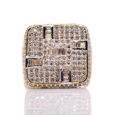2.02 CT. Baguette & Round Natural Diamonds Men’s Square Ring In 10 KT Yellow Gold