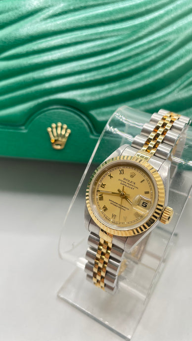 26mm Two-Tone Women’s DateJust Rolex Watch With Champagne Roman Numeral Dial