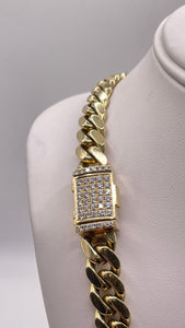 9.2mm Solid Miami Cuban Link Chain In 10 KT Yellow Gold Featuring Approx 2.0 CT. Natural Diamond Box Lock