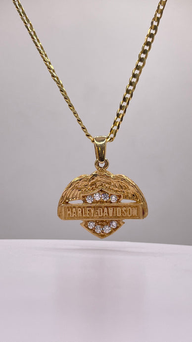 Harley-Davidson Pendent & Curb Chain Combo In 10 KT Yellow Gold