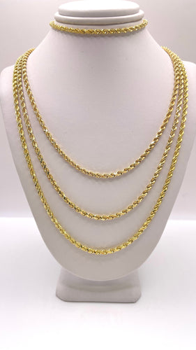 2.6mm Semi-Solid Rope Chain/Bracelet In 10 KT Yellow Gold