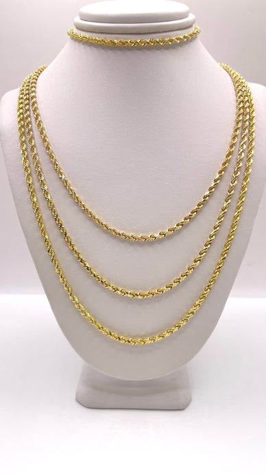 2.6mm Semi-Solid Rope Chain/Bracelet In 10 KT Yellow Gold