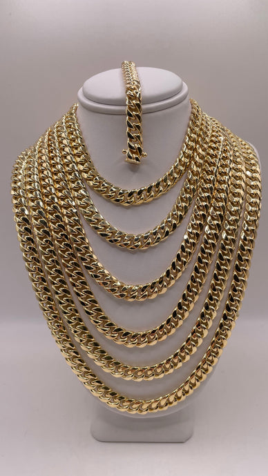 7mm Miami Cuban Link Chain/Bracelet In 10 KT Yellow Gold