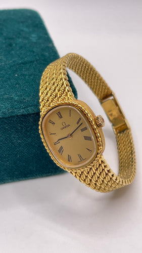 18 KT Yellow Gold Ladies Vintage Omega Watch With Roman Numeral Dial