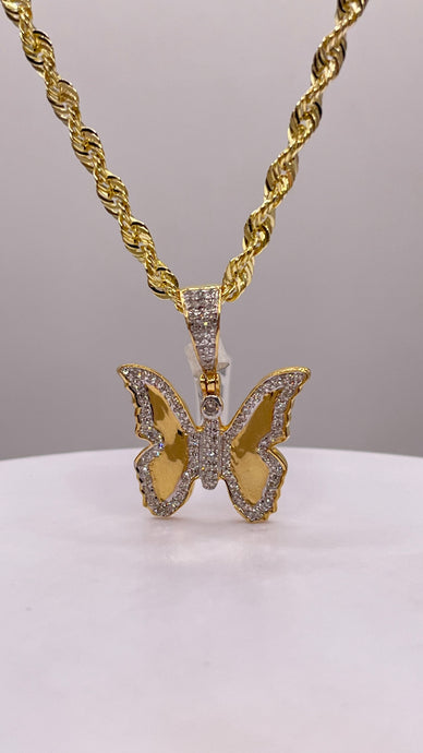 0.37 CT. Natural Diamond Butterfly Pendent & Rope Chain Combo