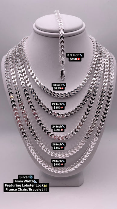 4.0mm Franco Link Chain/Bracelet In Silver
