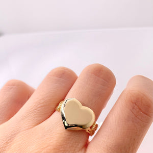 Heart Cuban Ring In 10 KT Yellow Gold
