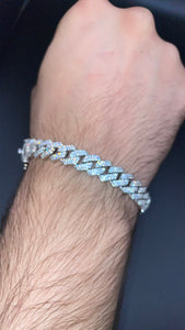 10.3mm CZ Zig-Zag Cuban Link Chain/Bracelet In Silver