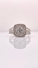 Load image into Gallery viewer, 0.89 CT. Natural Diamond Quad Princess-Cut Double Halo Engagement Ring In 10 KT White Gold