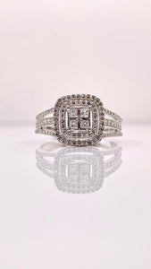 0.89 CT. Natural Diamond Quad Princess-Cut Double Halo Engagement Ring In 10 KT White Gold