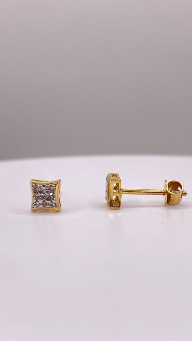 0.08 CT. Natural Diamond Square Shape Stud Earrings In 10 KT Yellow Gold