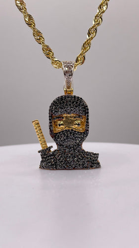 1.06 CT. Natural Black Diamond Ninja Pendant & Rope Chain Combo In 10 KT Yellow Gold