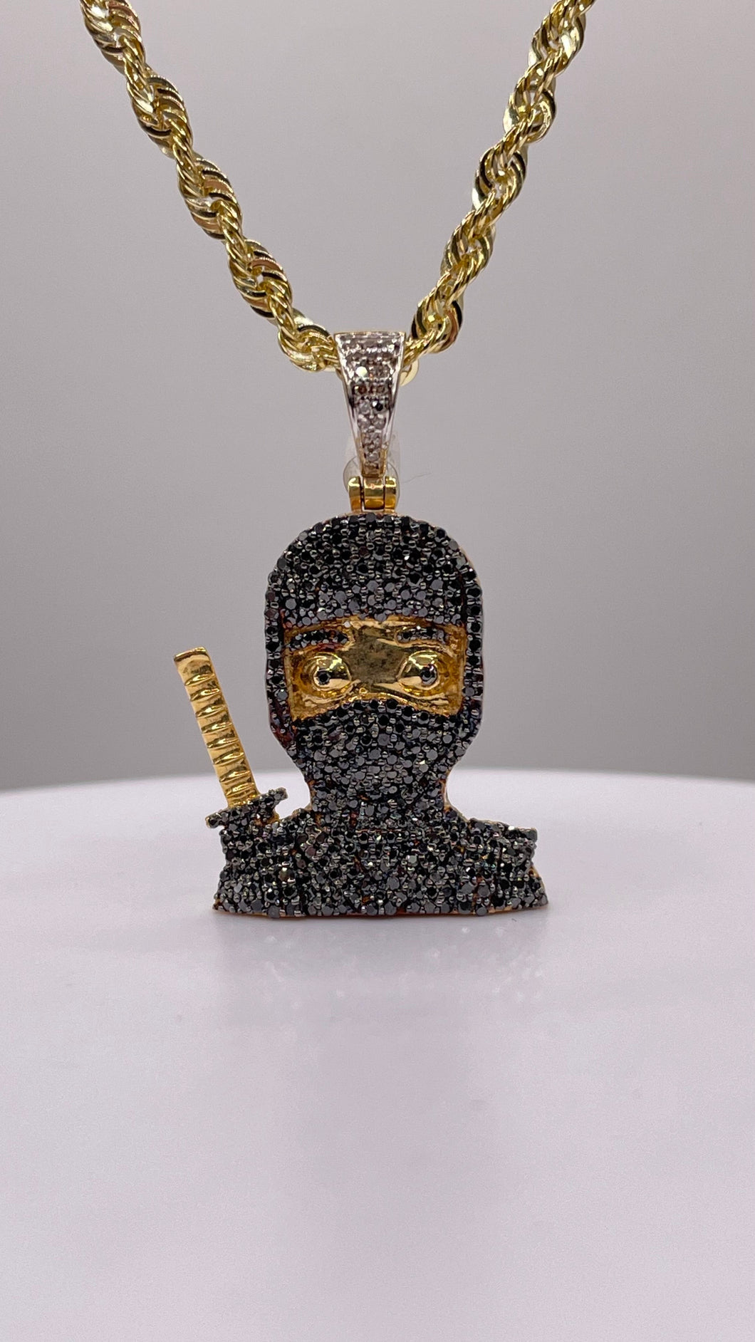 1.06 CT. Natural Black Diamond Ninja Pendent & Rope Chain Combo In 10 KT Yellow Gold