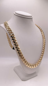 9mm Solid Miami Cuban Link Chain With Natural Diamond Box Lock In 10 KT Yellow Gold