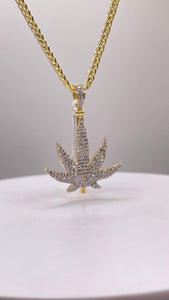 1.03 CT. Natural Diamond Marijuana Leaf Pendent In 10 KT Yellow Gold