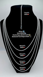 1mm Diamond Cut Rope Chain/Bracelet In Silver