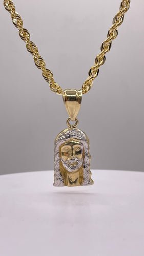 Jesus Pendant & Rope Chain Combo In 10 KT Gold