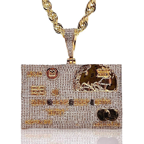 1.40 CT. Natural Diamond Credit Card Pendant In 10 KT Yellow Gold