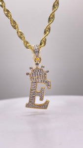 0.45 CT. Natural Diamond Initial E Pendent With Crown In 10 KT Yellow Gold