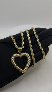 Heart Pendent & Rope Chain Combo In 10 KT Yellow Gold