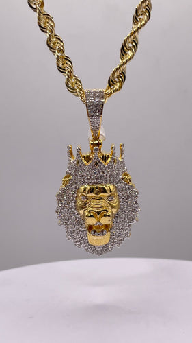 0.81 CT. Natural Diamond Lion Pendant & Rope Chain Combo In 10 KT Yellow Gold