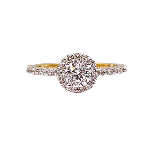 0.79 CT. Natural Diamond Halo Style Engagement Ring In 14 KT Yellow Gold