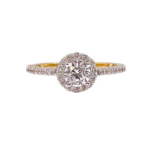 0.79 CT. Natural Diamond Halo Style Engagement Ring In 14 KT Yellow Gold