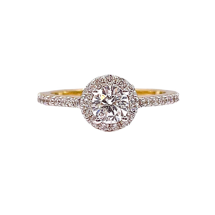 0.79 CT. Natural Diamond Halo Style Engagement Ring In 14 KT Yellow Gold