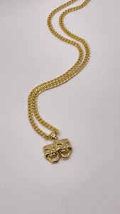 Gemini Laugh Now Cry Later Pendent & Cuban Chain Combo In 10 KT Yellow Gold