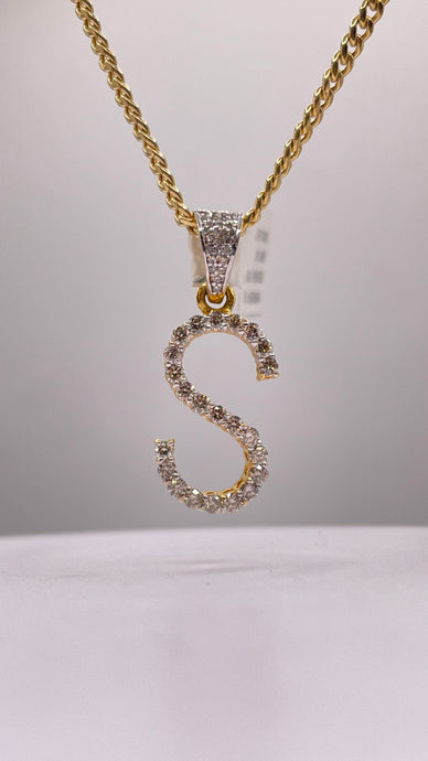 0.50 CT. Natural Diamond Initial S Pendent In 10 KT Yellow Gold