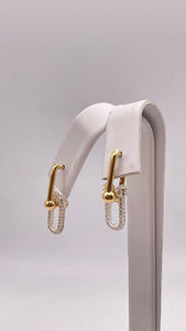 18 KT Yellow Gold Fancy Link Earring’s With Cubic Zirconias