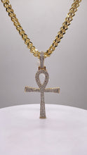 Load image into Gallery viewer, 1.0 CT. Natural Diamond Ankh Pendent &amp; Franco Chain Combo In 10 KT Yellow Gold