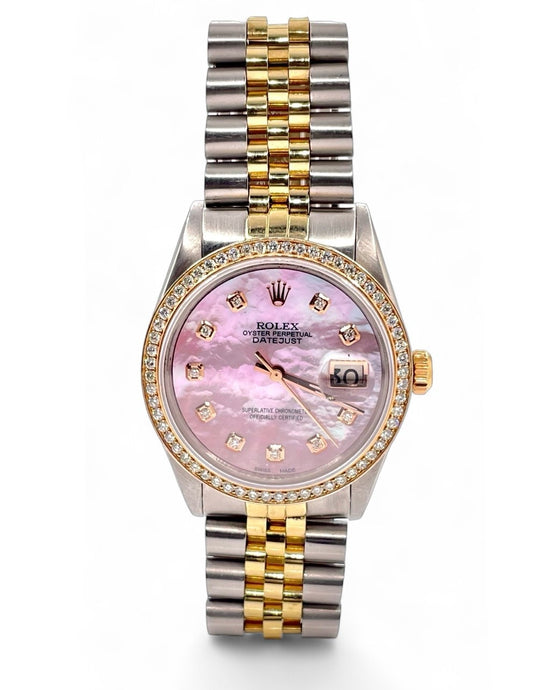36mm Two-Tone Women’s DateJust Rolex With Pink Mother-Of-Pearl Diamond Dial