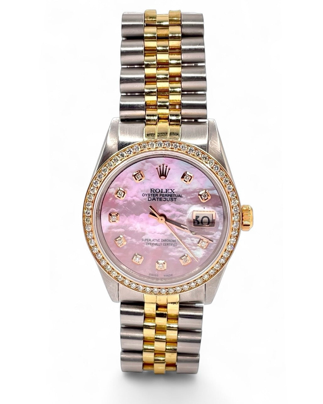36mm Two-Tone Women’s DateJust Rolex With Pink Mother-Of-Pearl Diamond Dial