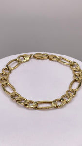 9.4mm Mens Figaro Bracelet In 10 KT Yellow Gold